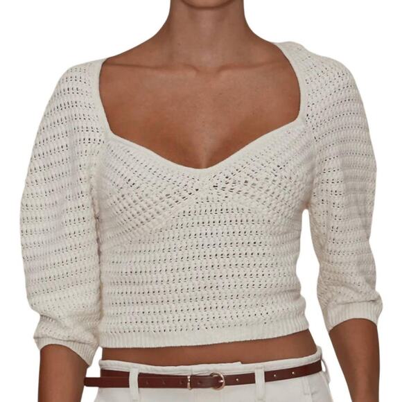 Le Jean Linen Crochet Top in Sand 2 - Picture 1 of 3